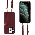 thumbnail image 3 of Nalacover RFID Blocking Wallet Case for iPhone 11 Pro, Shockproof PU Leather Magnetic Button Zipper Purse Card Slots & Kickstand Crossbody Phone Case with Shoulder & Wrist Strap,Winered, 3 of 12