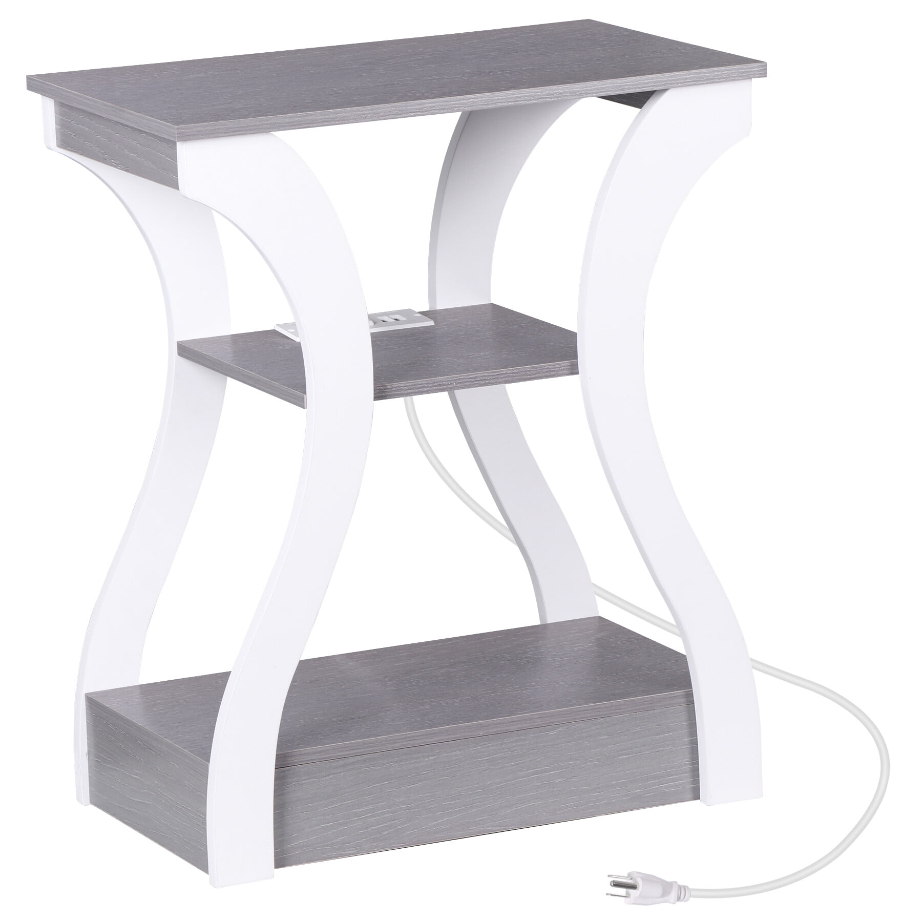 ZENSTYLE Side Table 3 Tier End Table with Charging Station Nightstand with USB Storage Shelf Gray