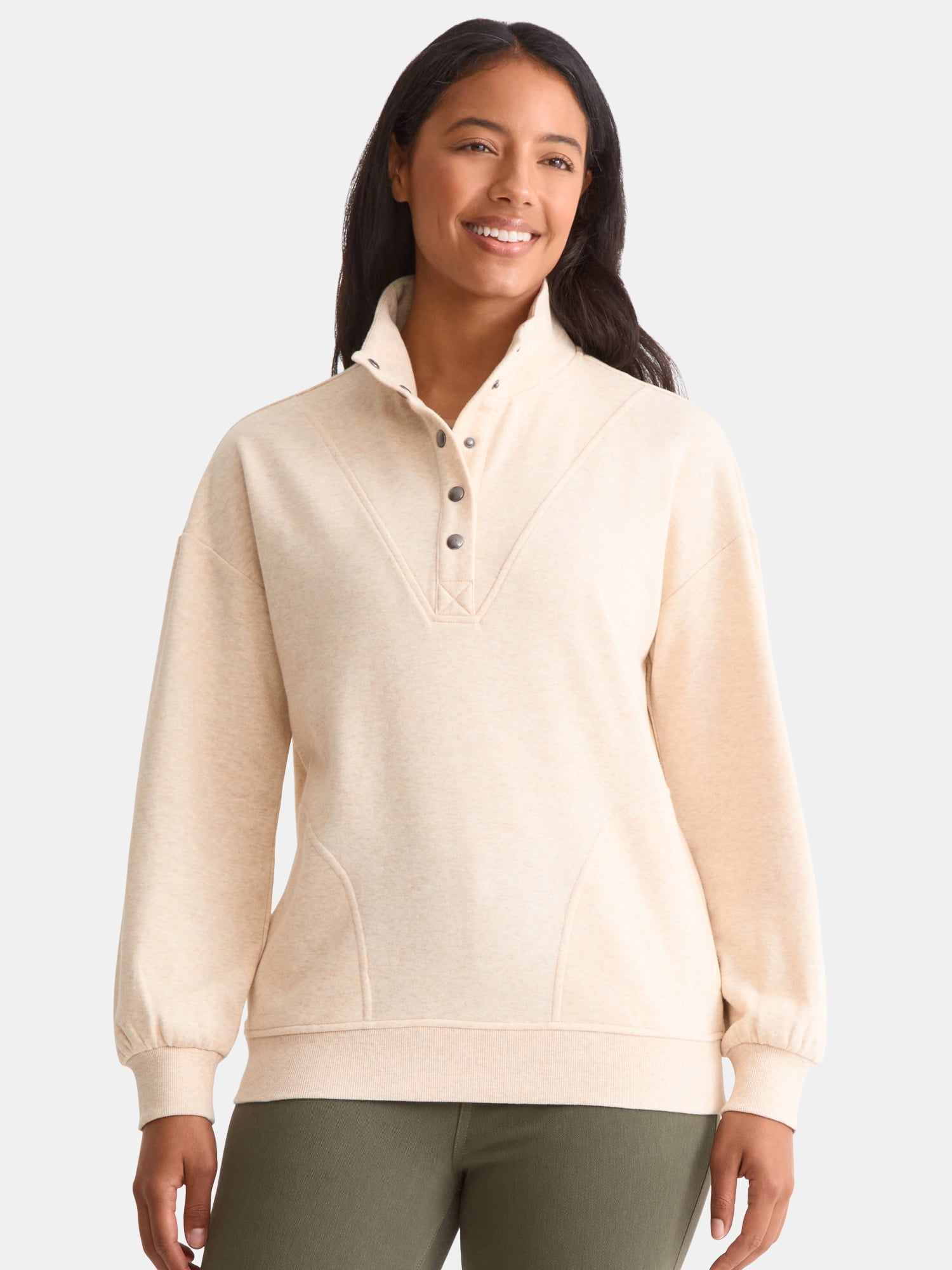 Time and Tru Women's Fashion Terry Snap Sweatshirt, Sizes XS-XXXL