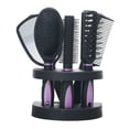 thumbnail image 1 of Plastic Hair Styling Tool Set for Home & Salon: 4 Combs (Flat,,Ribs,Curling), 1 Mirror, 1 Storage Base - Purple, Universal for Men & Women, Professional Hairdressing Kit with Organizer Stand, 1 of 6