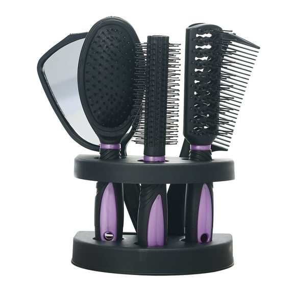 Andoer Set of 5 Hair Combs Mirror Set Professional Salon Hair Cutting Brushes Sets Salon Hairdressing Styling Tool And Holder Stand Set Dressing Comb Kits for Women and Men