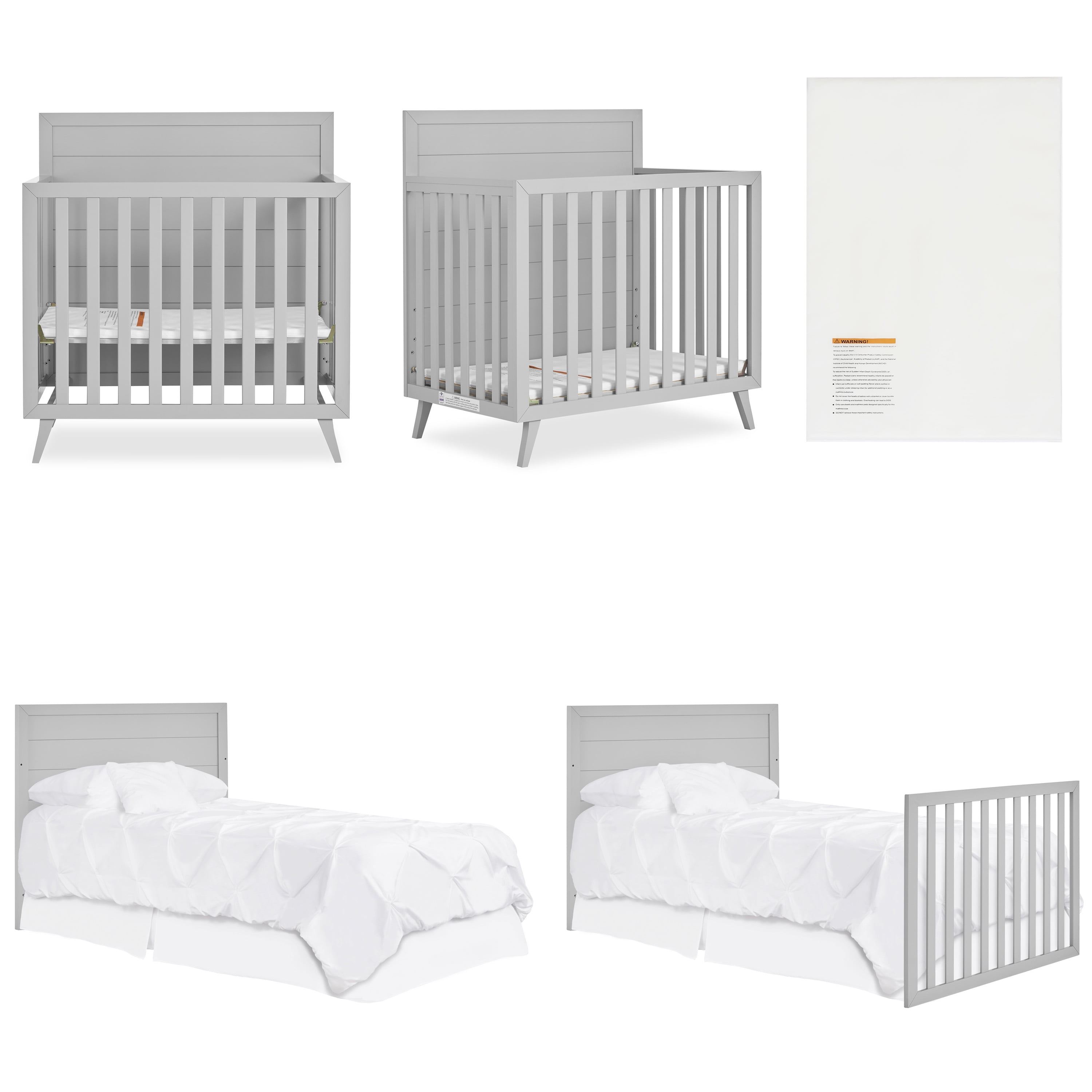 Dream On Me Lexington 4 in 1 Convertible Mini Crib, Sustainable New Zealand Pinewood, Pebble Grey