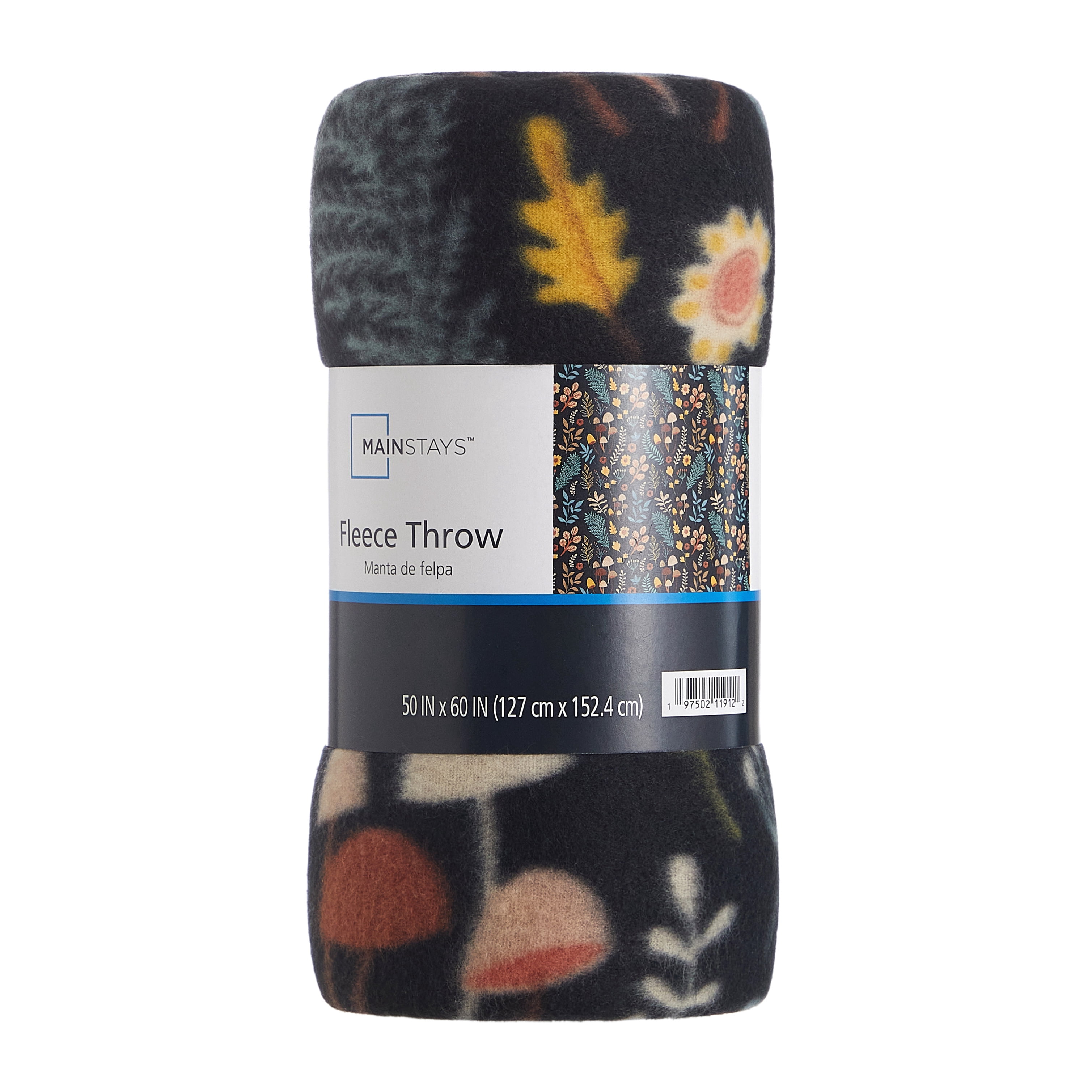 Mainstays Cozy Fleece Throw Blanket, Floral Mushroom, 50 in x 60 in