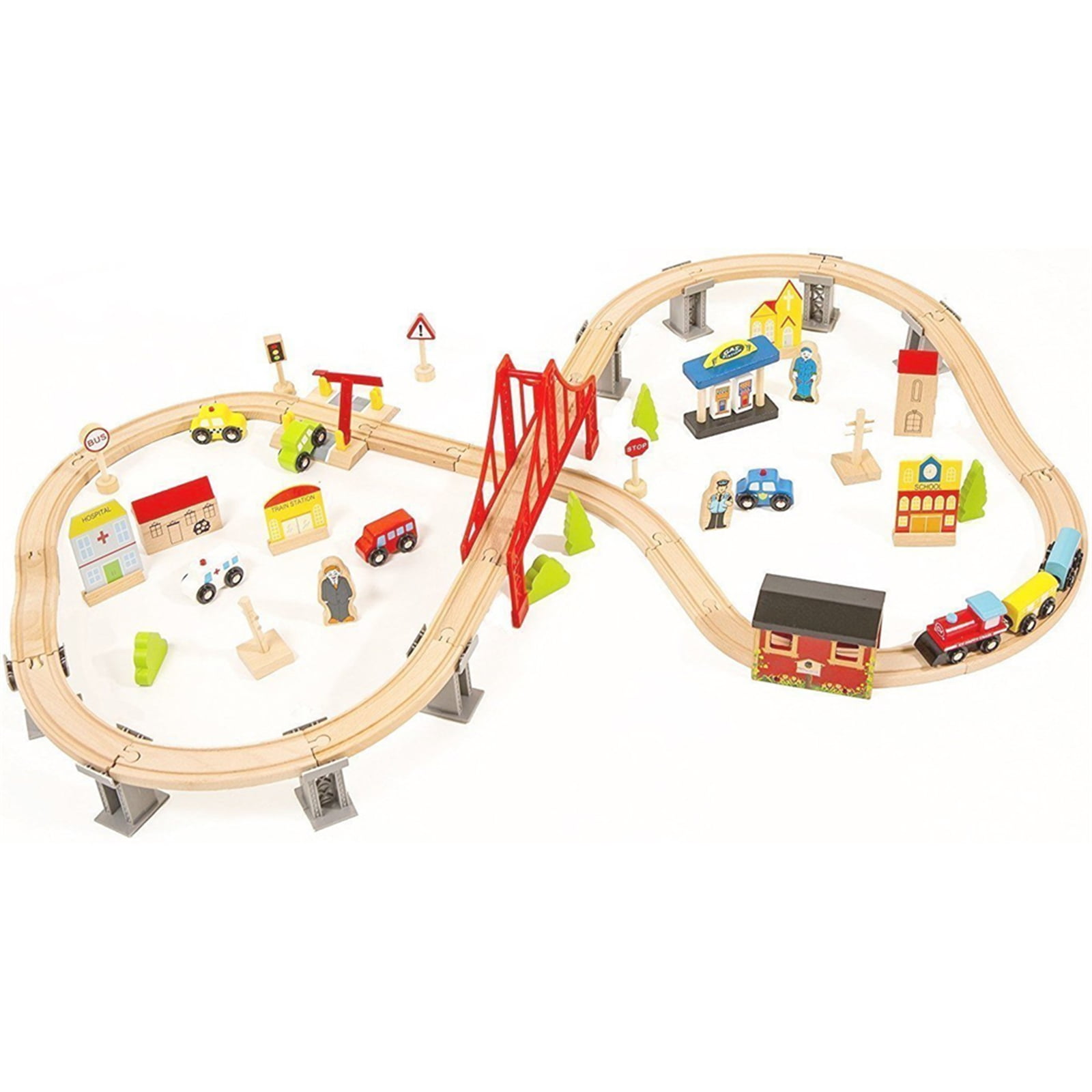 Details about   70pcs Wooden Train Set Learning Toy Kids Children Fun Road Crossing Track... 