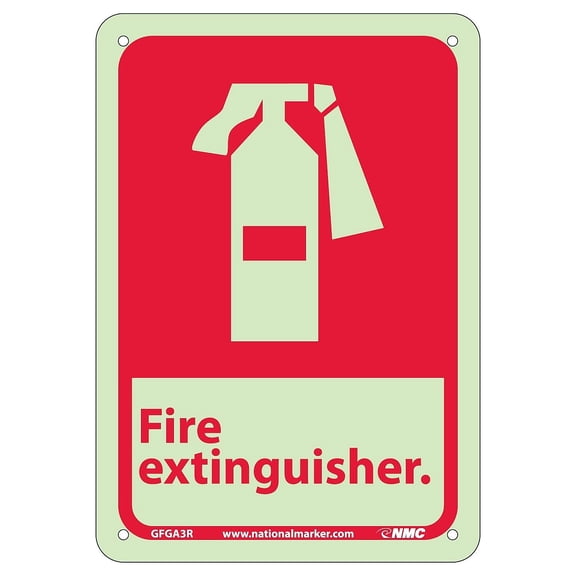 National Marker Notice Signs; Fire Fire Extinguisher 10X7 Rigid Plasticglow GFGA3R