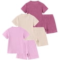 thumbnail image 2 of Fdqin Girls 6 Pieces Knited Shorts Set Casual Short Sleeve Tee Tops and Shorts Summer Outfits 11-12Y, 2 of 10