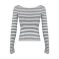 thumbnail image 4 of MIXUE Womens Summer Tops Striped Print Round Neck Long Sleeve Slim Fit Casual Shirts For Women Tshirts Holiday Wear,Gray,M, 4 of 8