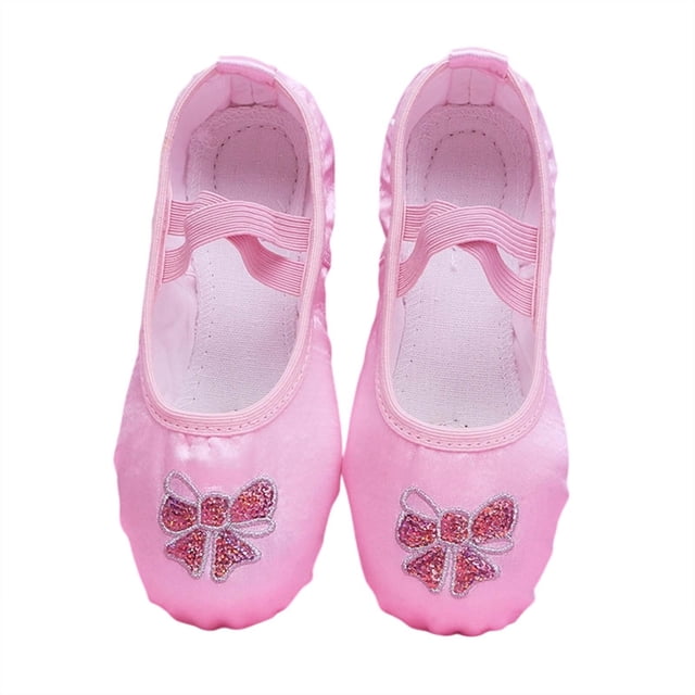 Chaussures de Danse pour Enfants à Paillettes avec Nœud, Semelle Souple, Chaussures d'Entraînement, Sangle Élastique, Chaussures de Modelage, Chaussures de Danse
