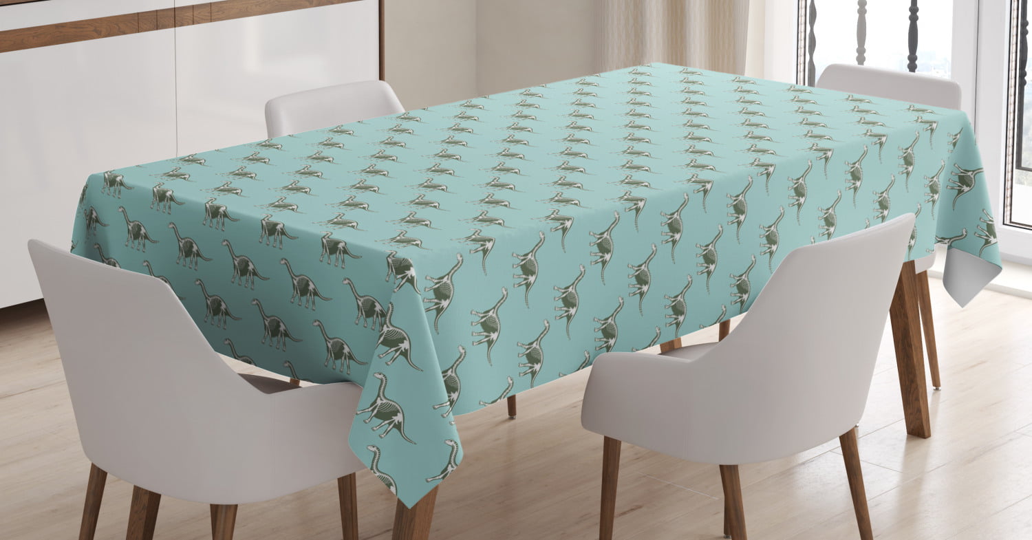 Pastel Colored Pattern of Bulky Wild Animal Prehistoric Illustration Ambesonne Dinosaur Tablecloth White and Pale Seafoam Rectangular Table Cover for Dining Room Kitchen Decor 60 X 90