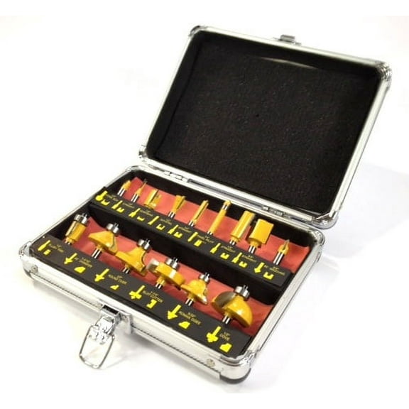 ROUTER BIT SET - 15 piece 1/4" inch Shank CARBIDE TIP Deluxe Aluminum Case New