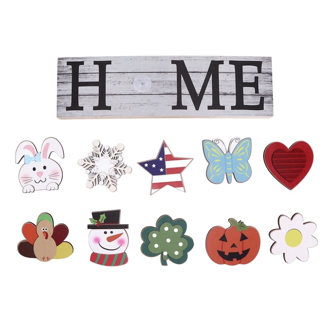 Letrero de bienvenida de madera para decoración de casa de campo, decoración de pared, 10 iconos intercambiables, letras decorativas, manualidades