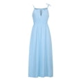 thumbnail image 7 of Womens Summer Sleeveless Neck Maxi Dresses Solid Elastic Waist High Split Long Dress Beach Party Sundress, 7 of 7
