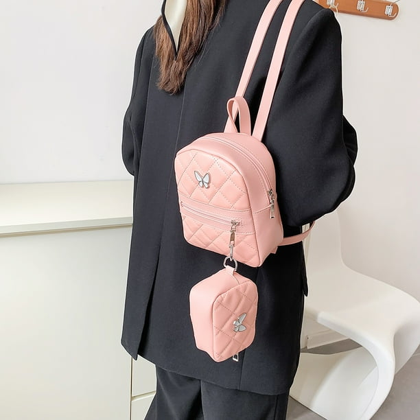 Mochila escolar de viaje de cuero de moda para mujer con mini bolso de mano (rosa) Tmvgtek Para estrenar