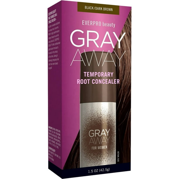 Everpro Gray Away Temporary Hair Color Root Concealer Spray, Black/Dark