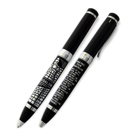 TALISMAN4U Elegant Ballpoint Pen Silver-Tone Jerusalem Design with English Traveler's Prayer Israel Art Judaica Gift With Presentation Box