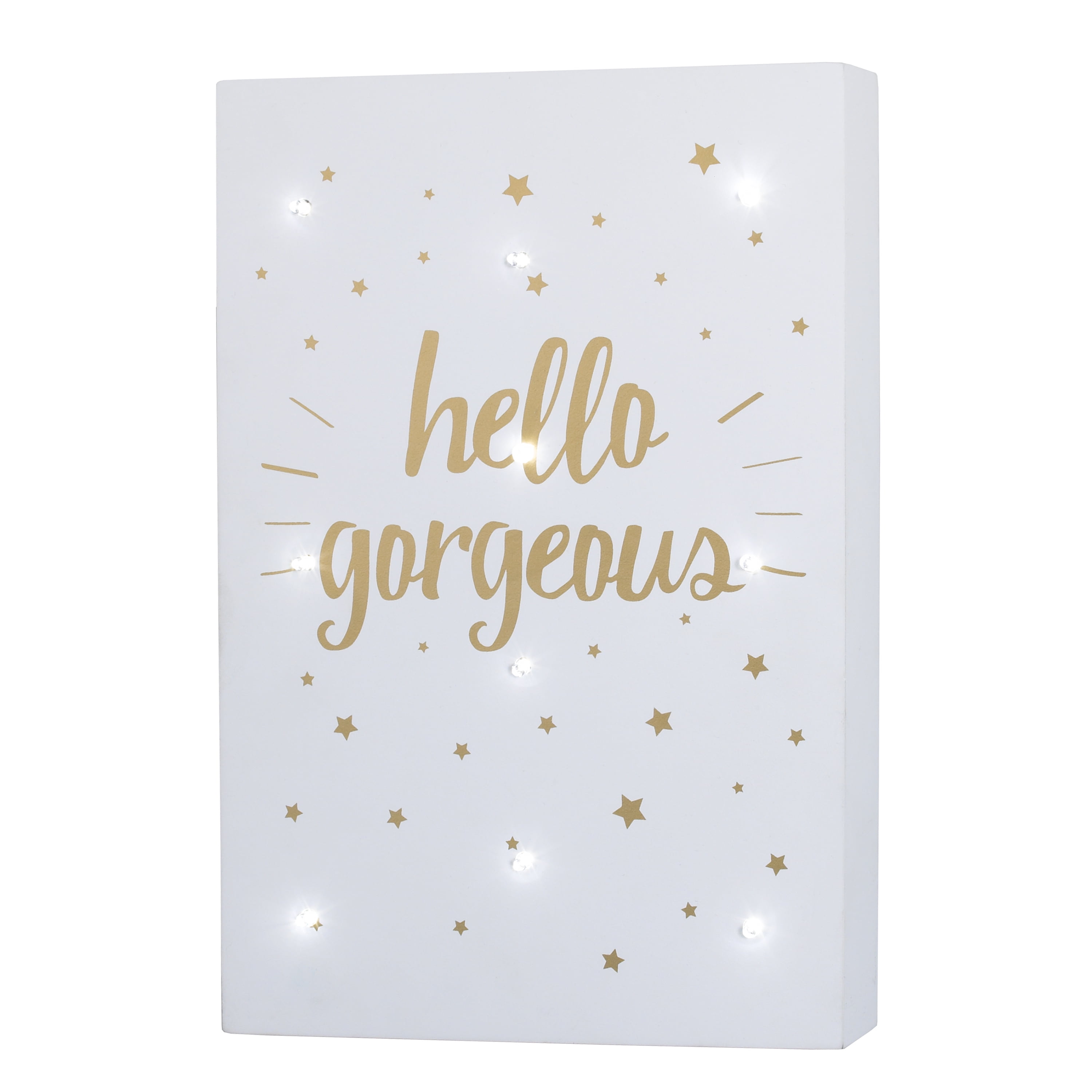 Little Love by NoJo White and Gold Star Hello Gorgeous Lighted Wall Décor, Kids room, size 12' x 8', LED lights