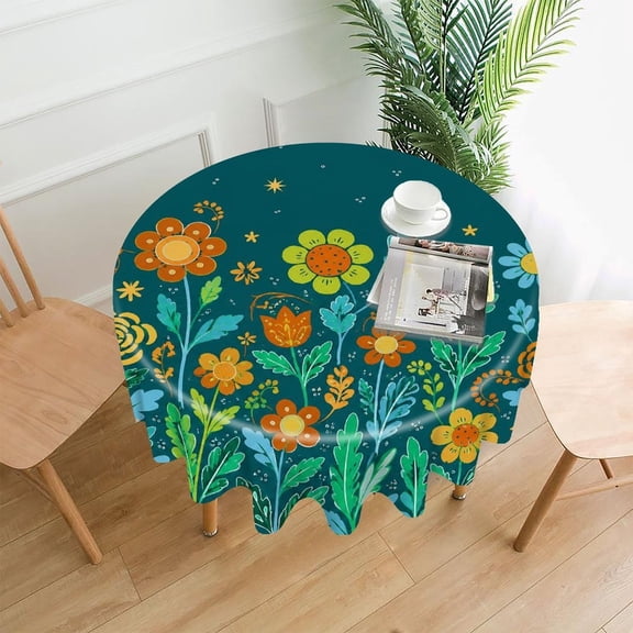 RKSupls 60 Inch Round Tablecloth, Night Garden Flowers Premium Polyester Straight Edge Wrinkle Resistant Washable Table Cover for Party Home Dining Decor