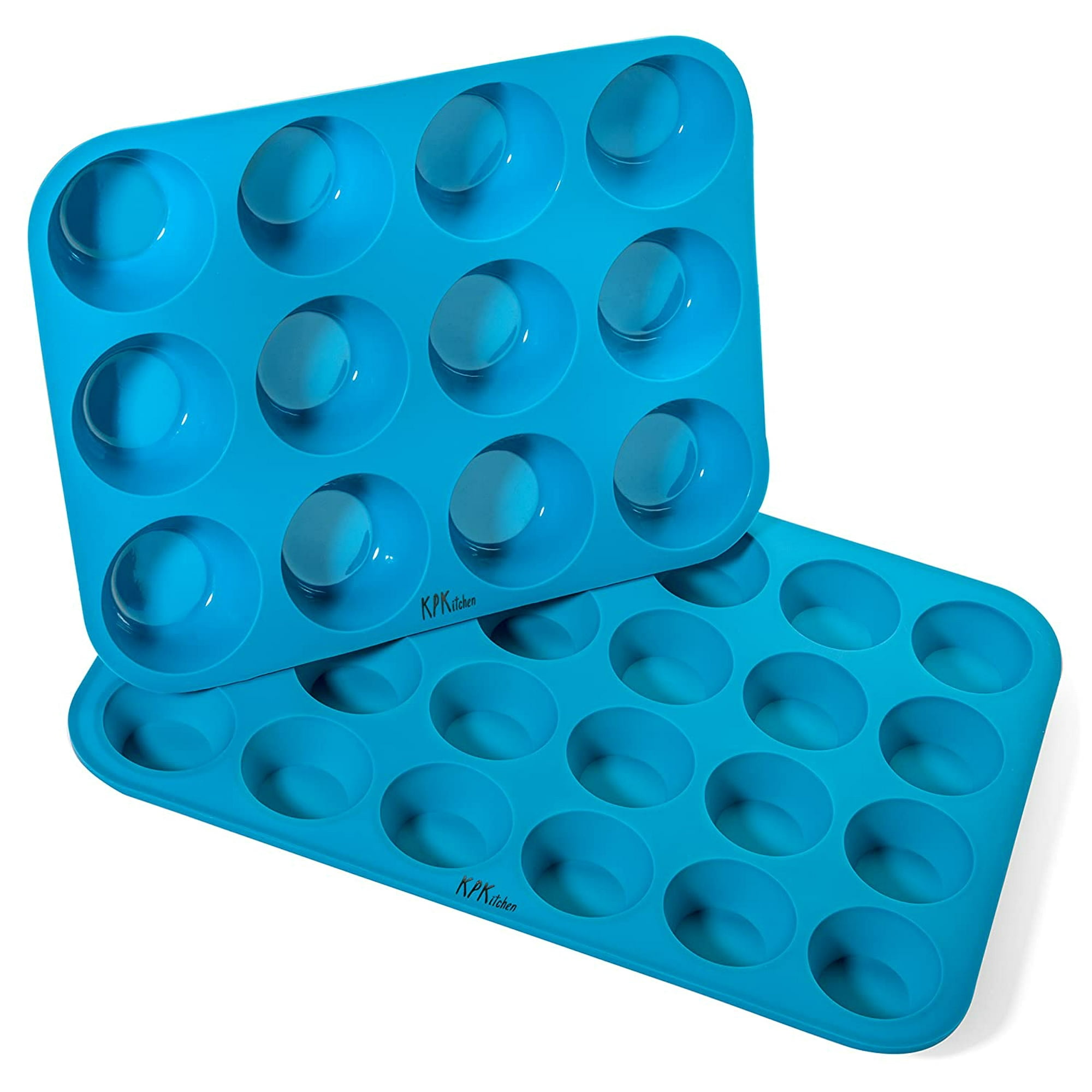 24 Cup Silicone Muffin Cupcake Baking Pan Non Stick Bpa Free 100 Silicone Dishwasher Safe Mini Silicon Bakeware Tin Blue Top Home Kitchen Rubber Tray Mold For