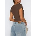 thumbnail image 5 of Women Short Sleeve Crop Tops Solid Color U-Neck Casual T-Shirts Summer Slim Fit Shirts Streetwear, 5 of 6