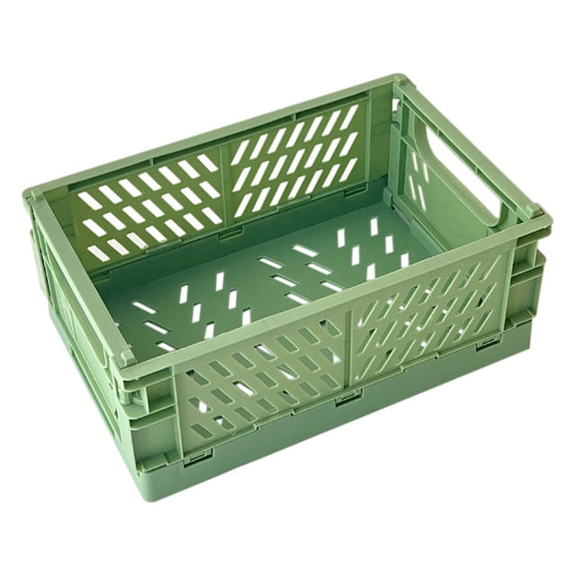Mini Foldable Plastic Basket, Small Collapsible Storage Crate Flexible To Use for Bedroom for Bathroom Green