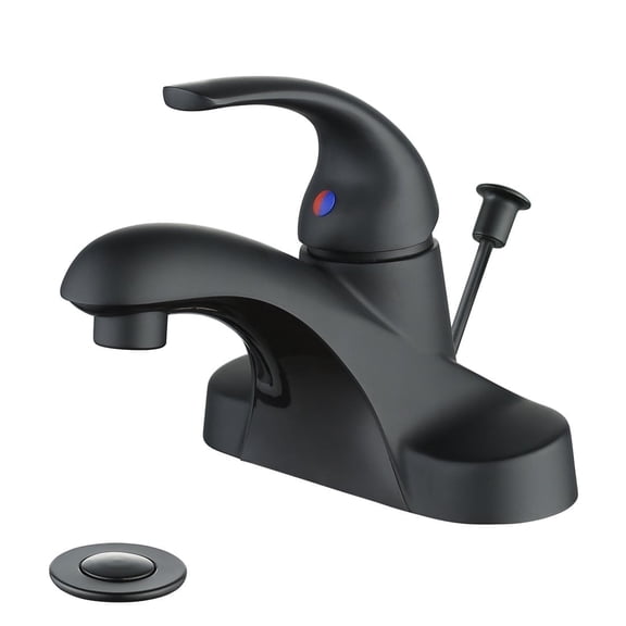 Wowow Matte Black Bathroom Faucet 4 inch Centerset Single Handle Faucet with Lift Rod Drain Assembly, Rv Lavatory Taps 3 Hole