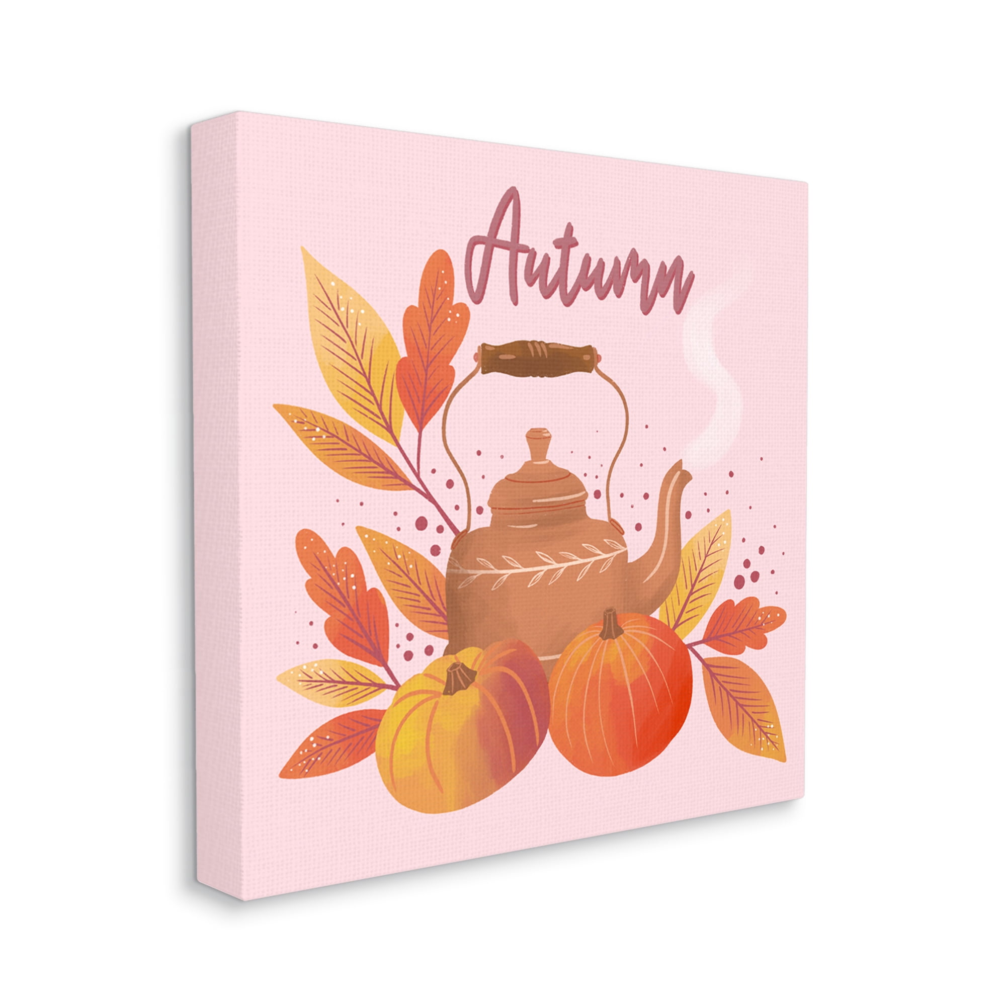 Stupell Industries Warm Autumn Teapot Seasonal Pumpkin Botanicals Graphic Art Gallery Wrapped Canvas Print Wall Art, Design by Dominika Godette