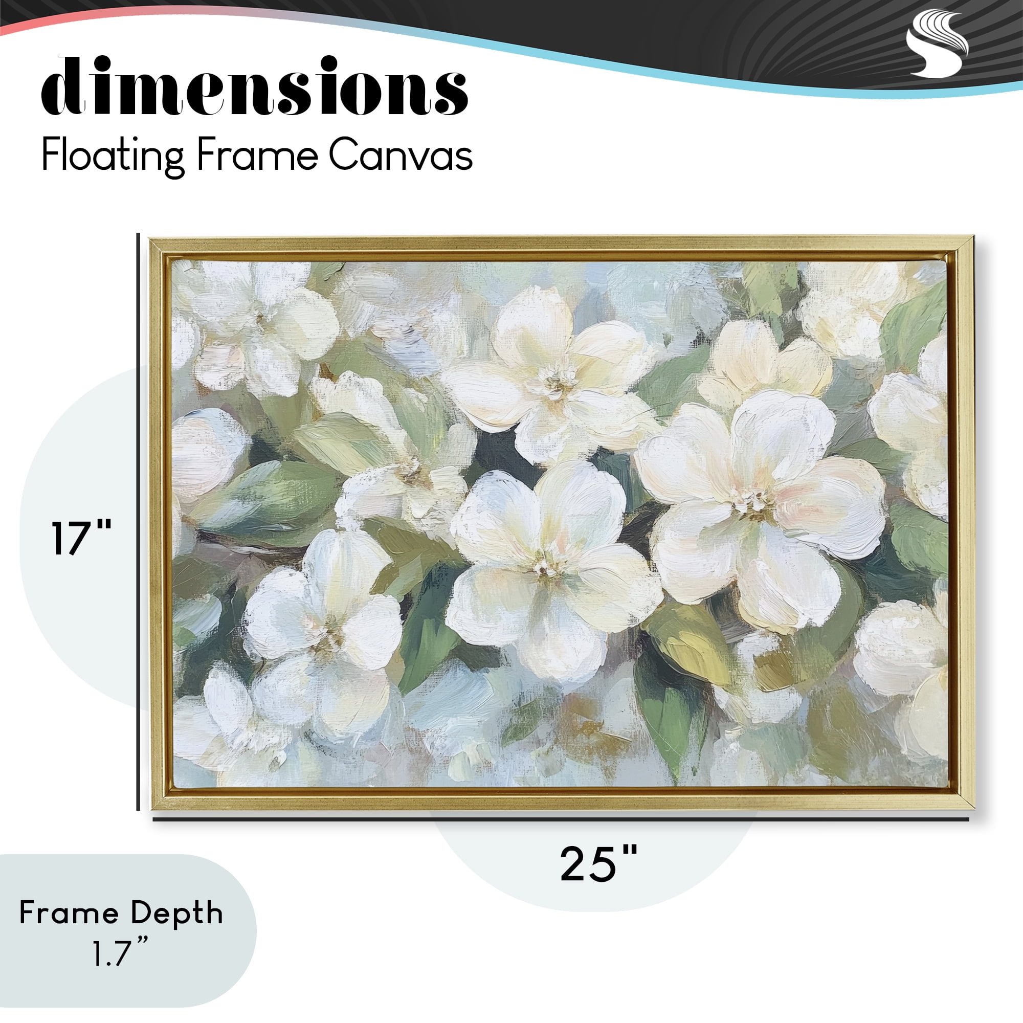 Stupell Industries Painted White Flowers in Leaves Gold Framed Floater Canvas Wall Art, design by Petal Prints Design