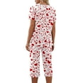 thumbnail image 4 of Garbnen Womens Valentines Pajamas Set V Neck Short Sleeve Sleepwear Capri Pants Heart Graphic Print Pjs Loungewear with Pockets, 4 of 7