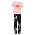 thumbnail image 6 of larppty Girls’ Bow Print Leggings and T-Shirt Set – Cute 2-Piece Outfit for Kids, Soft Cotton Blend, Casual Wear for Playtime, School, and Parties（Light Pink， 6 Years）, 6 of 6
