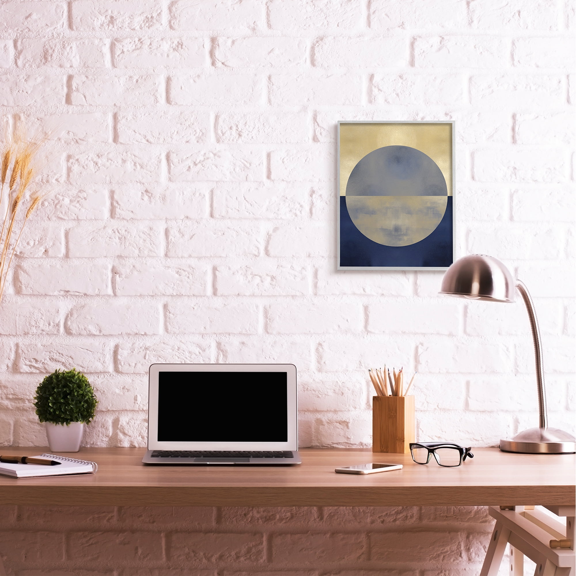 Stupell Industries Abstract Sunset Interpretation Blue Gold Distressed,16 x 20,Designed by Justin Thompson