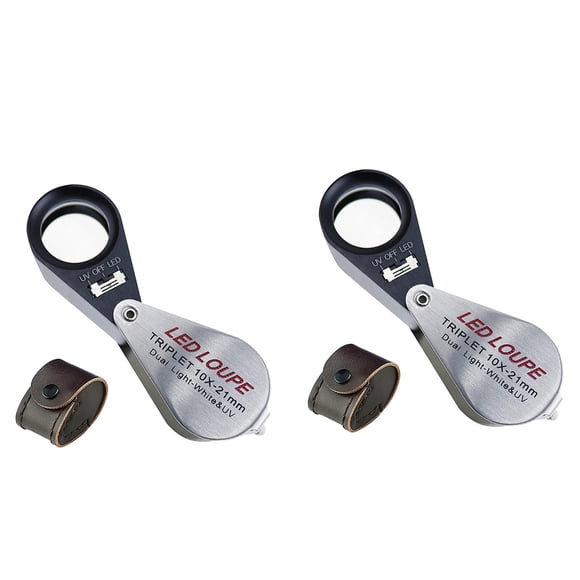 2piezas Lupa de Triplete de Lupa de Aumento de Joyero 10X con 6 LED de Luz Ultravioleta de 21 mm para Gemas, Joyas