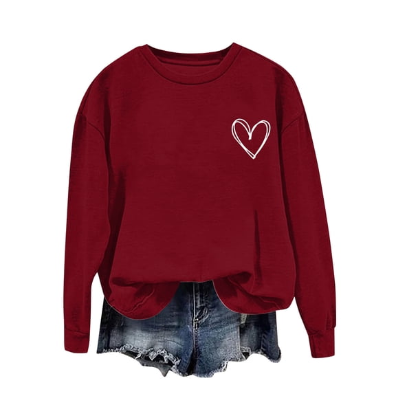 Fznquz Red Womens Tshirts Crewneck Sweatshirt Love Graphic Tees Casual Long Sleeve Womens Spring Fashion,M