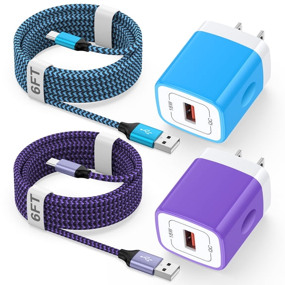 USB Charging Block, 2pcs 18W Fast Charger Block with 6FT USB C Cable Type C Charger Cable Cord USB A to Usb C Cable,USB Wall Charger Plug Quick Android Charger USB Plug Adapter[Multicolor]