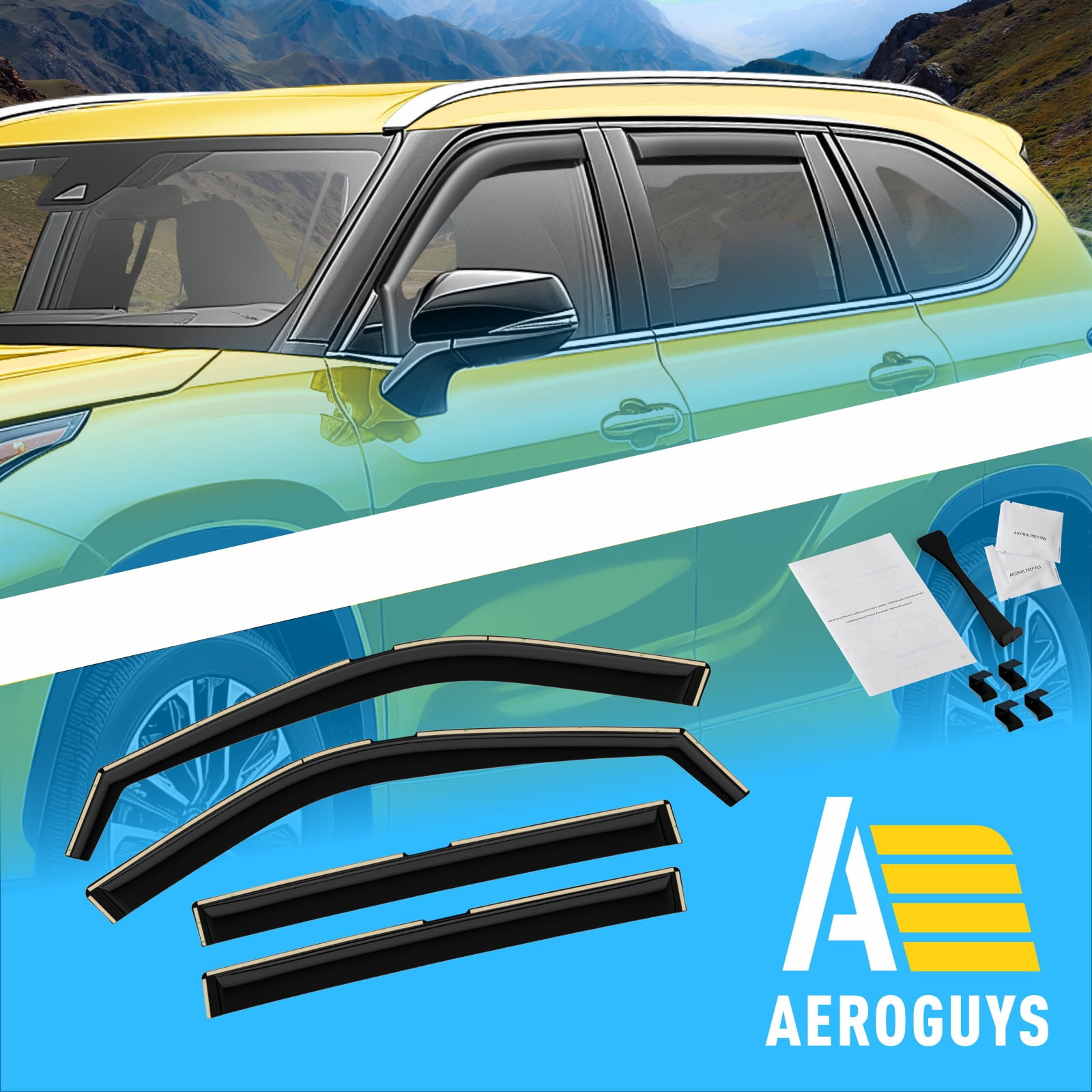 AEROGUYS In-Channel Window Deflectors Extra Durable Window Visors Rain Guards Fit for Toyota Highlander 2020-2026, Sun Visors, Wind Vent Visors, Car Accessories - 4 pcs. AG0738