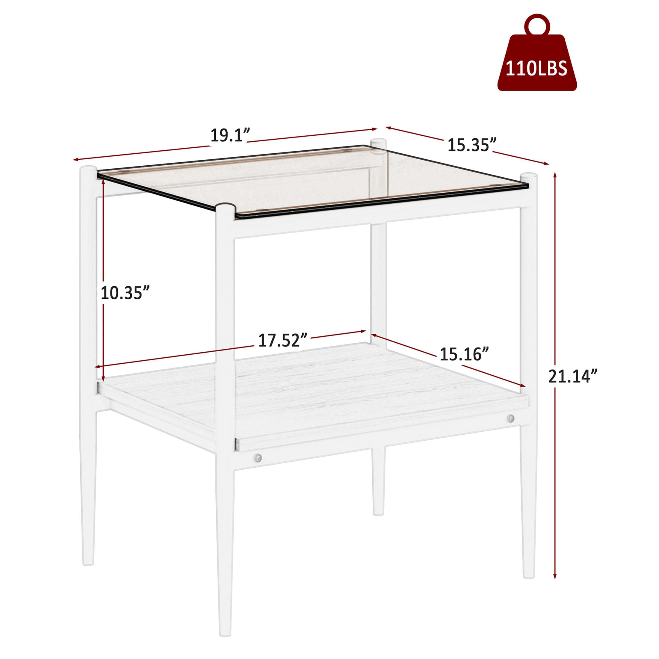 PAPROOS Nightstand Set of 2, Bedside Table with Metal Legs, Modern End Side Table with a Fabric Drawer and Shelf, Versatile Nightstand for Bedroom Sofa Entryway, Brown+White