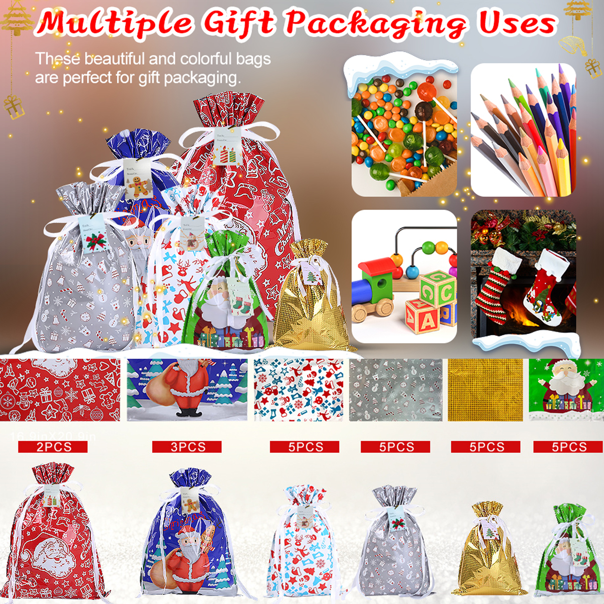COCOBELA 25-Piece Christmas Drawstring Gift Bags with Tags photo 4