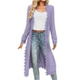 thumbnail image 3 of Fall/Winter Saving! HVOBTTY Women's Long Cardigan, Winter Coats for Women, Women's Casual Solid Color Long Sleeve Long Length Loose Lace Cardigan Sweater for Everyday Wear Purple, S, 3 of 5