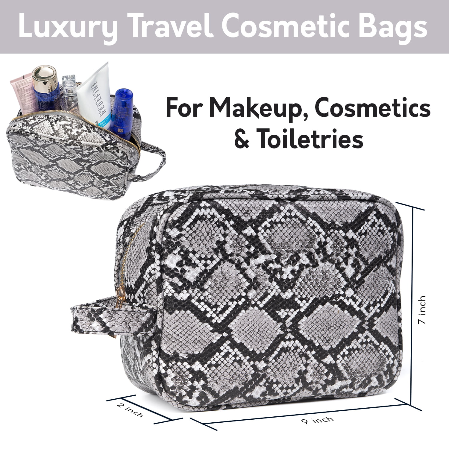 WISAGI Makeup Bag Cosmetic Bag, Checkered Makeup Bag, Large Capacity Travel  Cosmetic Bag for Women, PU Leather Travel Makeup Bag with Dividers and