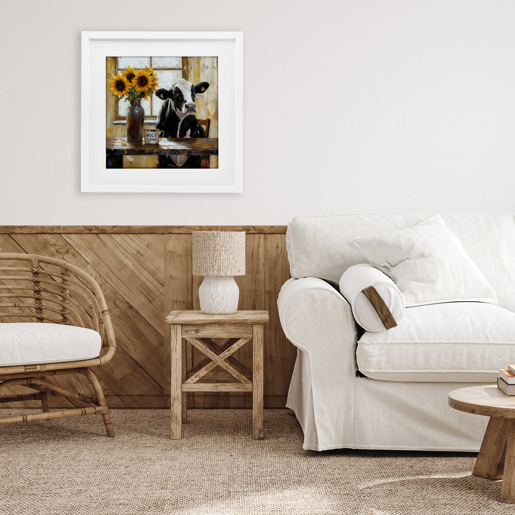 Stupell Industries Holy Cow Rustic Farm Table White Framed Print Under Glass, design by Tina LeCour