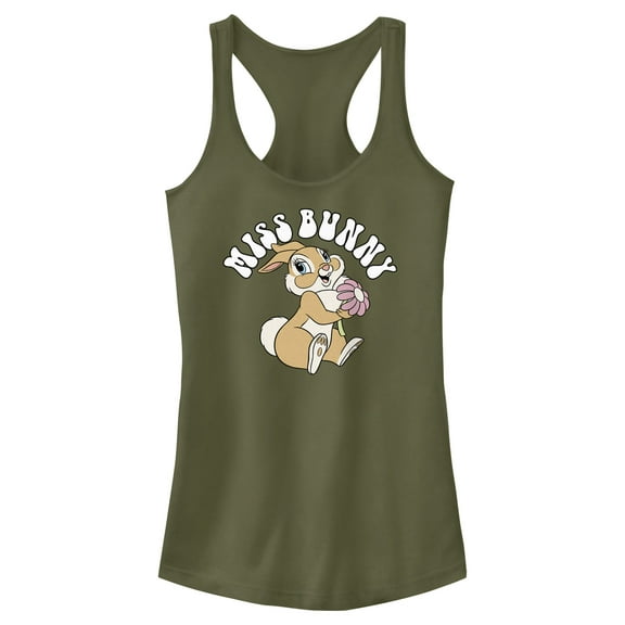 Junior's Bambi Miss Bunny Racerback Tank Top Military Green 2X Large