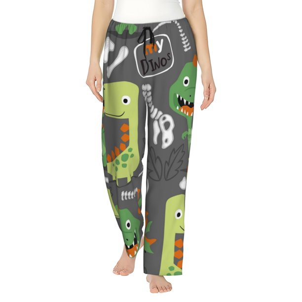 Fotbe Cartoon Dinosaurs Pantalones de Pijama para Mujer, Pantalones de Dormir, Pantalones Pj con Cordón y Bolsillos-Small
