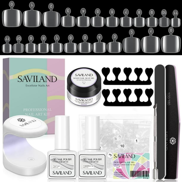Kit de gel adhesivo y puntas para uñas de los pies SAVILAND, 500 unidades, gel transparente