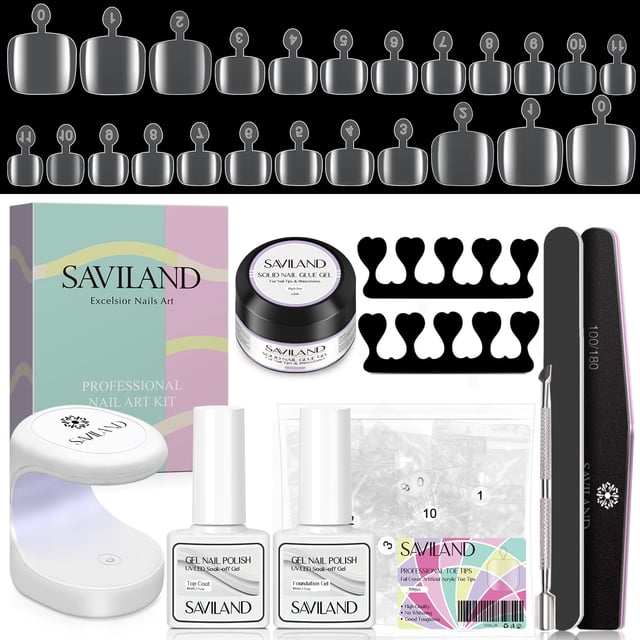 Kit de gel adhesivo y puntas para uñas de los pies SAVILAND, 500 unidades, gel transparente