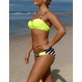 thumbnail image 1 of Women's Striped Yellow Padded Gather Push-up Bikini Set, 1 of 8