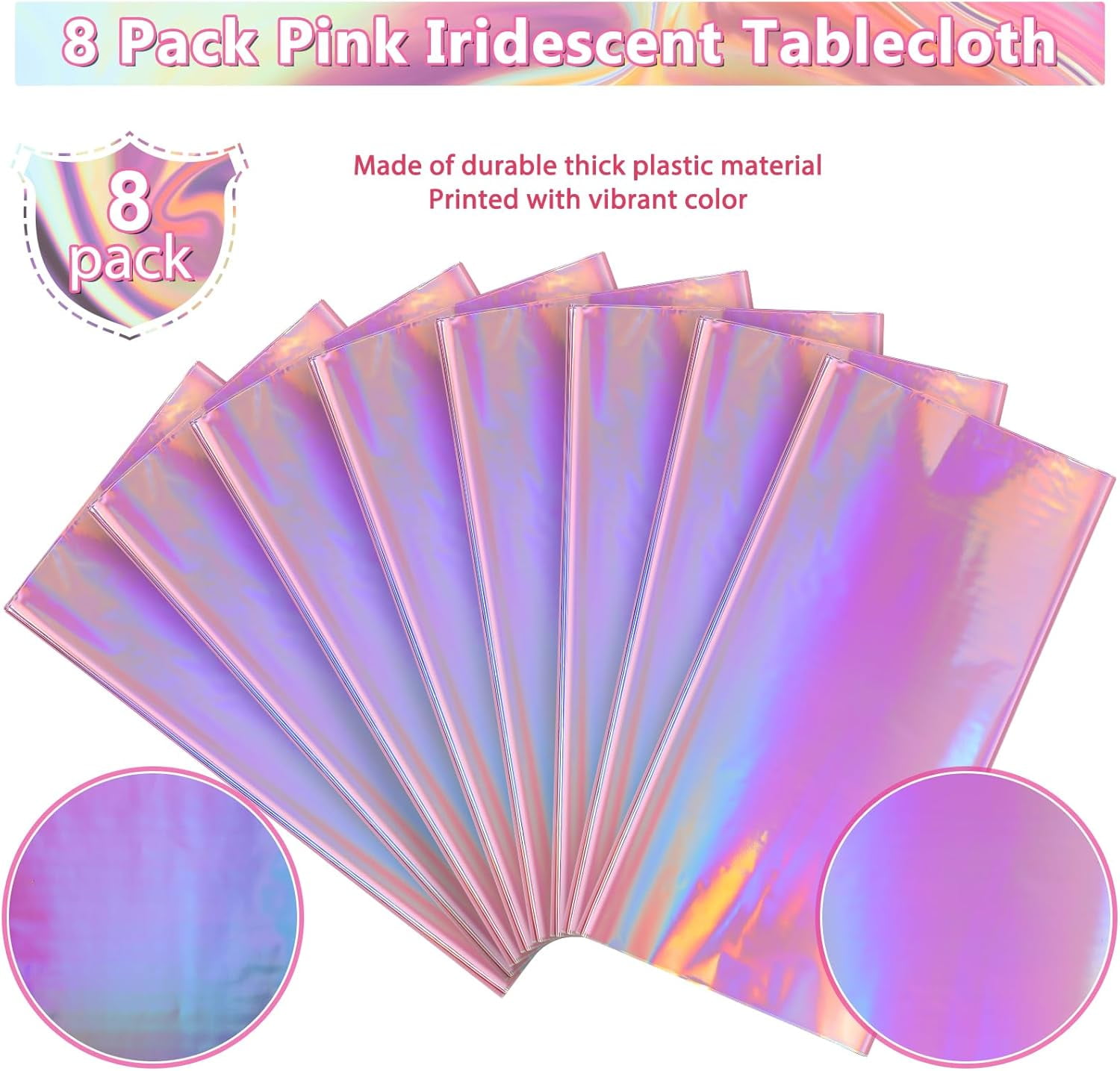 QIANJIA 4 Pack Iridescent Pink Plastic Tablecloths Shiny Disposable Laser Rectangle Table Covers,Holographic Foil Tablecloth Iridescent Party Decorations for Birthday Wedding Christmas, 54x108Inch