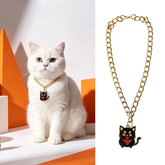 Halloween Pet Charm Necklace Collar, Cute HalloweenâElement Pendant Decorative Gold Chain Necklace, Pet Accessory for Cats & Small Dogs Halloween Party Dressâup