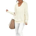 thumbnail image 3 of Women'S Long Sleeve Quarter Zip Pullover Sweater Casual Loose V Neck Collared Ribbed Knit Tops Color M, 3 of 7