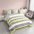 thumbnail image 2 of Homewish White Yellow Stripe Queen Bedding, Silver Glitter Sequin Print Bedding Comforter Set Queen, Gray Reversible, 7-Piece, 2 of 7