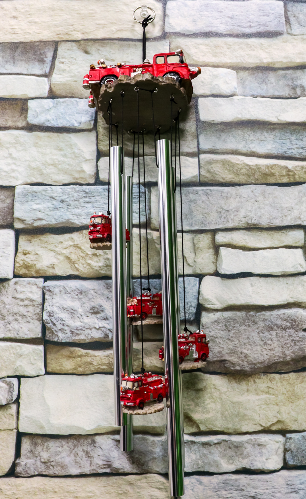 Ebros Red Fire Engine Truck Model Resonant Relaxing Wind Chime Patio Garden