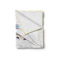 thumbnail image 2 of Vintage Woman Soft Flannel Fleece Throw Blanket, Fashion Sketch of Female with Hat and Blue Eyes Illustration, Cozy Plush for Indoor and Outdoor Use, 50" x 60", Ivory Blue Coral, by Ambesonne, 2 of 6